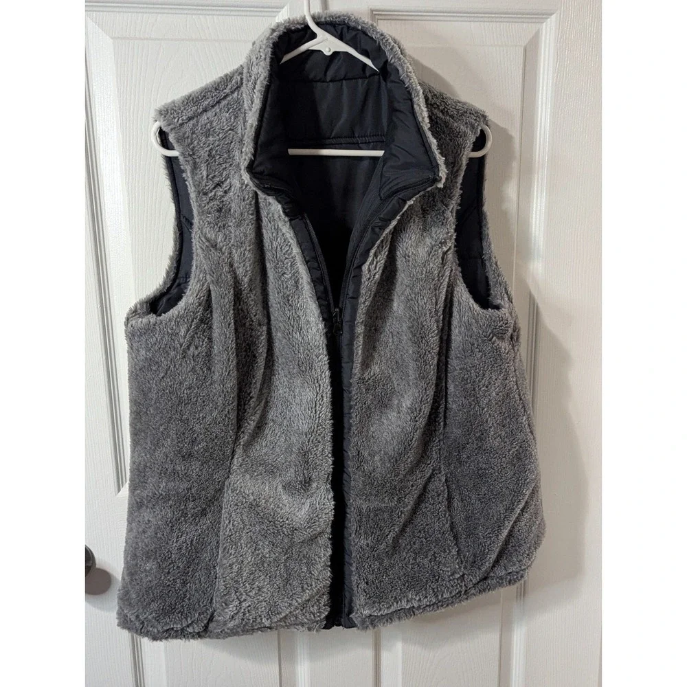 KC Collection Reversible Vest Black/Gray Faux Fur Women's Size XL